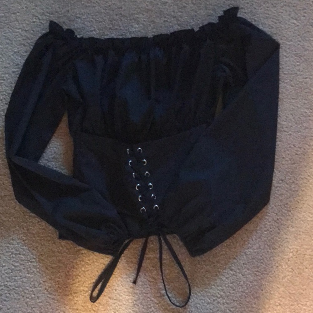 Corset tie off the shoulder top